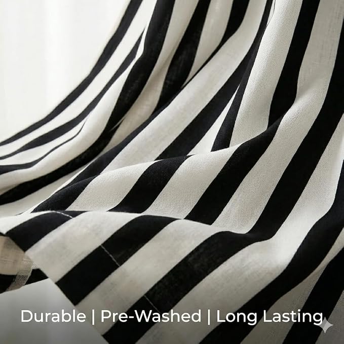 Urban Villa Cotton Grommet Curtains 50x84 (2 Panels) Black White Stripes - Image 8