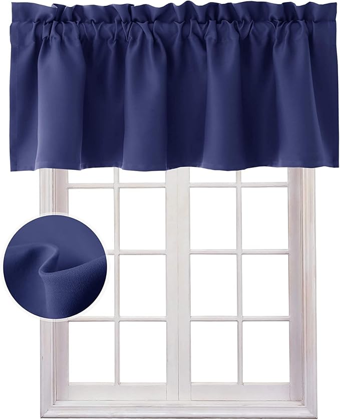 Hiasan Navy Blue Valance Curtains Blackout Thermal Insulated Rod Pocket Window Valances for Kitchen, 60 x 18 Inches Length, 1 Panel by Hiasan