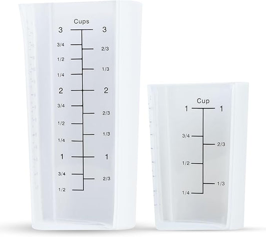 Measuring Cup Set (1 Cup & 3 Cup) – Flexible Silicone Front + Easy-Grip Plastic Back – Precise ml/oz Markings, Heat-Resistant, Easy-Pour Design for Baking & Cooking