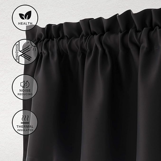 Hiasan Black Valance Curtains Blackout Rod Pocket Window Curtain Valances for Kitchen, 60 x 18 Inches Length, 1 Panel - Image 2