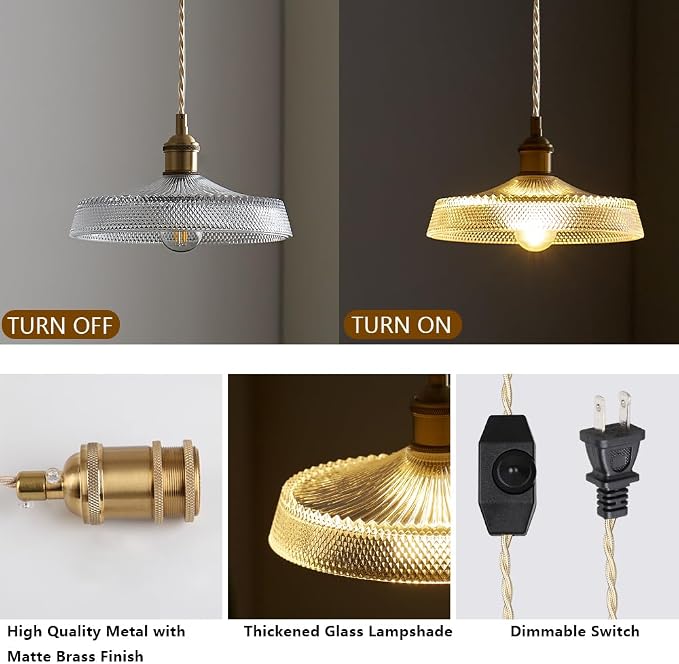 Sedelan Plug in Pendant Light, Vintage Pendant Lights Kitchen Island, Glass Hanging Light, Hanging Lamp with Plug in Cord for Entryway Bedroom Dining Room Kitchen, Adjustable, E26 - Image 5