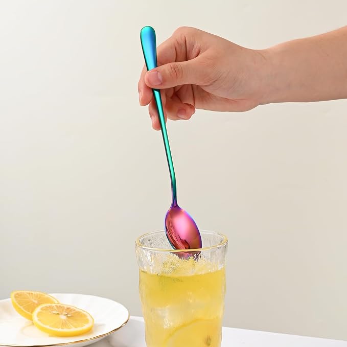 7.5 Inches Rainbow Stainless Steel Ice Tea Spoon,Set Of 8 Long Handle Coffee Stirring Spoons,Multicolored Sundae Spoons,Colorful Cocktail Mixing Spoon - Image 6