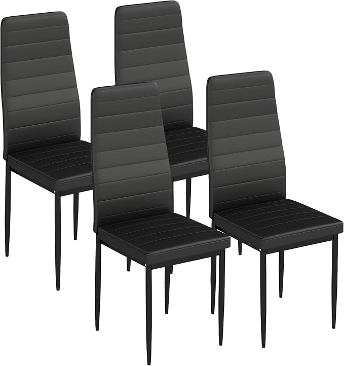 FDW | Dining Chairs Set of 4 | Black | Kitchen Chairs 4 Upholstered Chairs and Faux Leather Cushions | Space-Saving and Modern Design | for Dining Room, Easy to Assemble by FDW