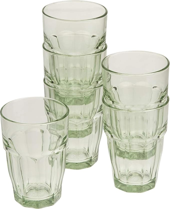 Bormioli Rocco Rock Bar 12.5 oz. Long Drink Stackable Tempered Beverage Glasses for Cold Drinks, Water, and Cocktails, Set of 6, Mint Green - Image 5