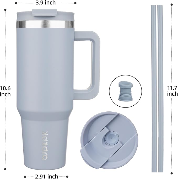 BJPKPK 40 oz Insulated Tumbler with Handle & Straw, Stainless Steel | Double Wall Vacuum Insulation, Leak Proof, BPA Free, Dishwasher Safe, Cupholder Friendly, Travel & Outdoor, Modern Blue - Image 3