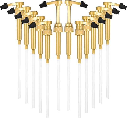 12 Pcs Coffee Syrup Pump with Tip Cover, Gold Reusable Coffee Syrup Pump Dispenser Fits 750 ml Skinny Bottles, Great for Home, Coffees Bar Drinking Mixes, Tea, Beverage, Cocktails
