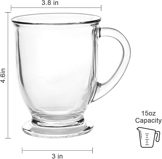 QAPPDA Glass Mugs, Clear Coffee Mugs With Handle 15 oz,Tea Mugs 450ml | Beer Glasses With Handle,Glass Cup Drinkware For Beverage,Juice,Latte Cups Cappuccino Mugs Beer Mug Water Cups Sets of 8 - Image 2