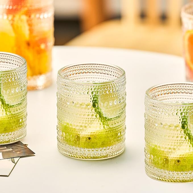 Hobnail Drinking Glasses Set of 6, 10 oz, Cocktail Glasses Vintage Glasses Drinking Set Glass Cups Mixed Drinkware Set Vintage Glassware Set for Juice, Cocktail, Whisky, Soda, Beverages. Clear - Image 2