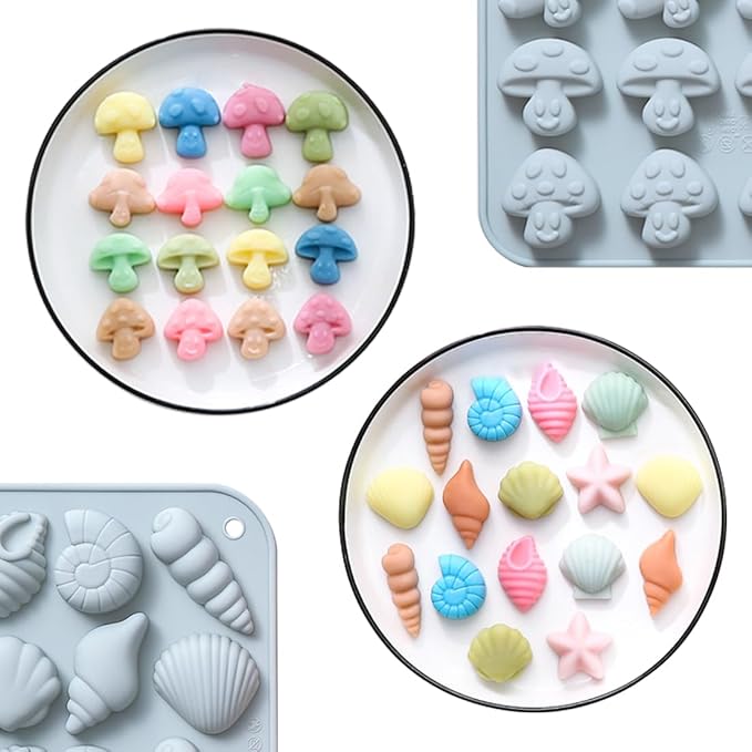 32 Cavities Candy Chocolate Silicone Molds, Including Mushroom, Starfish, Seashells, Conch, 9 Unique Shape, Baking Mold for Making Birthday Cake, Cake Decoration, Jelly, Cupcake, Ice Cubes 2 Count