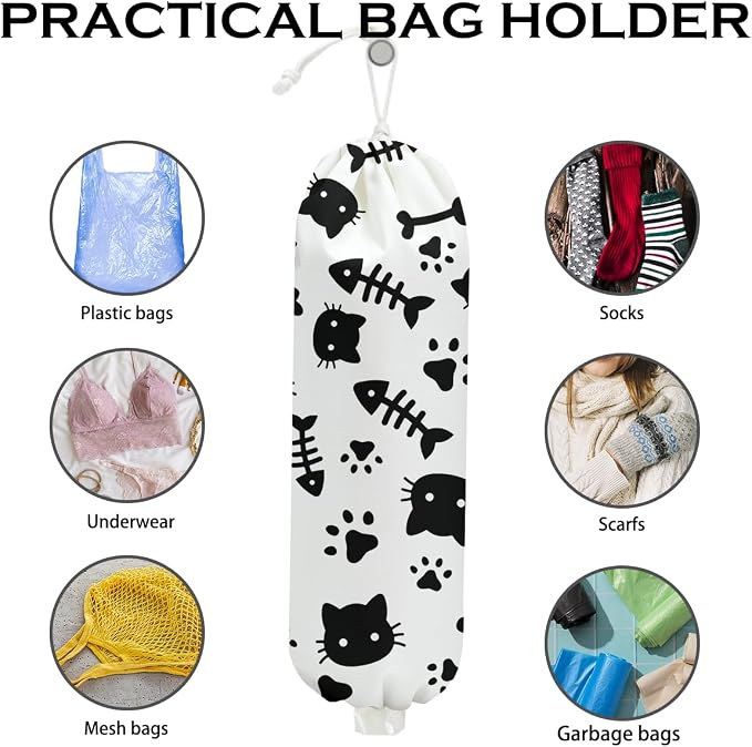 2Pcs Blue Fish Plastic Bag Holder, Cute Cat Grocery Bag Holder for Plastic Bags, Wall Mount Reusable Shopping Bags Storage Dispenser for Home Kitchen Pantry Farmhouse, Cat Lover Gifts for Women Mom - Image 3