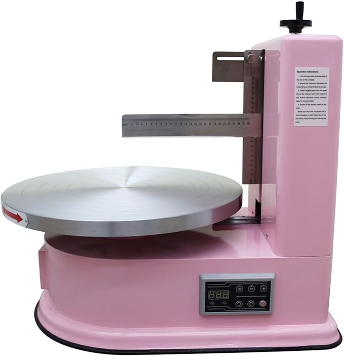 110V Electric Cake Decorator, 4-16 Inch Cake Buttercream Spreader, Professional Cake Frosting Machine with 304 Stainless Steel Spatula, Electronic Buttons, Pink
