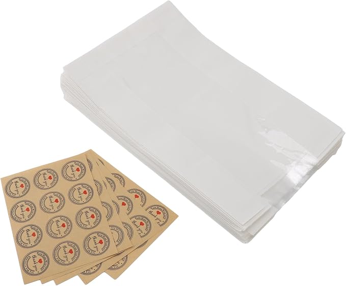 Yosoo 50PCS Bread Bags with Transparent Window Kraft Paper Baked Food Packaging Storage Bags for Homemade Bread Pastry Snacks with 60PCS Sealable Labels (White) - Image 8