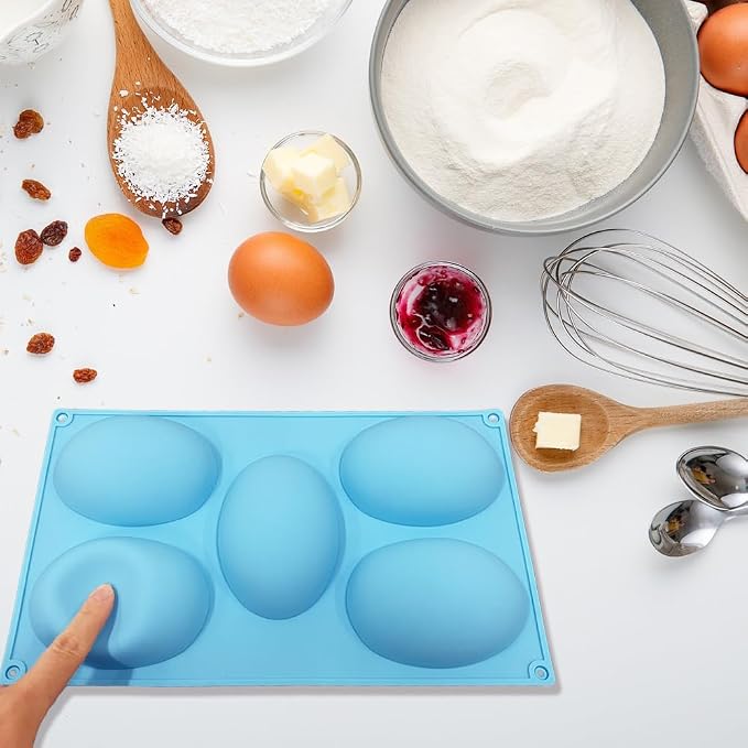 3 Pack 3D Big Easter Egg Silicone Molds, 5 Cavity Egg Shape Non-stick Baking Molds Tray DIY Baking Tool Easter Egg Pan for Chocolate Cake Dessert Muffin Mousse Pastry Handmade Soap Crayons - Image 4