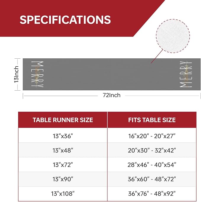 ONWAY Merry Christmas Gold Table Runner Winter Xmas Holiday Kitchen Dining Farmhouse Table Decor for Indoor Outdoor Home Party Decorations 13x72 Inch Grey - Image 5
