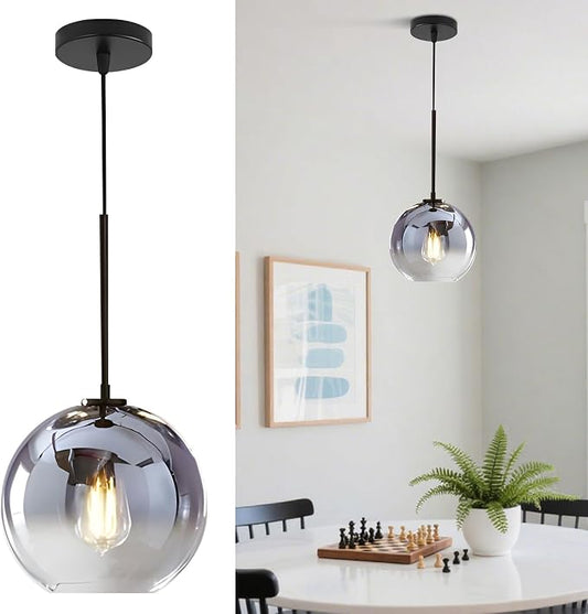 KCO Lighting Mercury Glass Pendant Light Fixtures Mid Century Modern Silver Kitchen Island Pendant Lights Ceiling Hanging Black Large Globe Pendant Light for Living Room Dining Room by KCOLighting