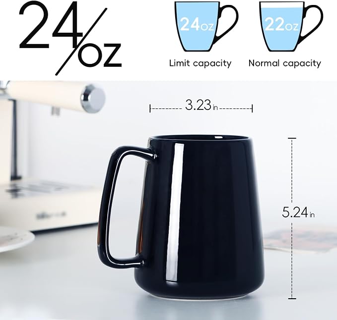 24 OZ Large Coffee Mug, Nice Ceramic Tea Cup with Big Handle for Dad Men Women, Unique Style For Any Kitchen, Black - Image 2