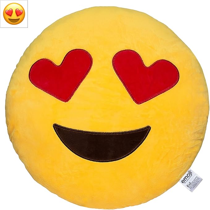 EvZ Official Certified Heart Eyes Emoji Pillow - 32cm Large Soft Plush Smiley Face Emoticon Cushion - Cute Decorative Stuffed Toy for Couch, Bed, Kids Room & Valentine’s Day Gift (Yellow) by EvZ