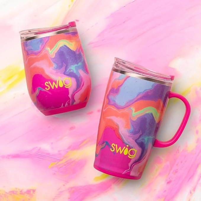 Swig Life 18oz Insulated Travel Mug with Handle & Lid, Candy Crush | Triple Insulated Stainless Steel - Handle & Lid Included - Keeps Coffee Hot or Cold - Cup Holder Friendly - Image 3