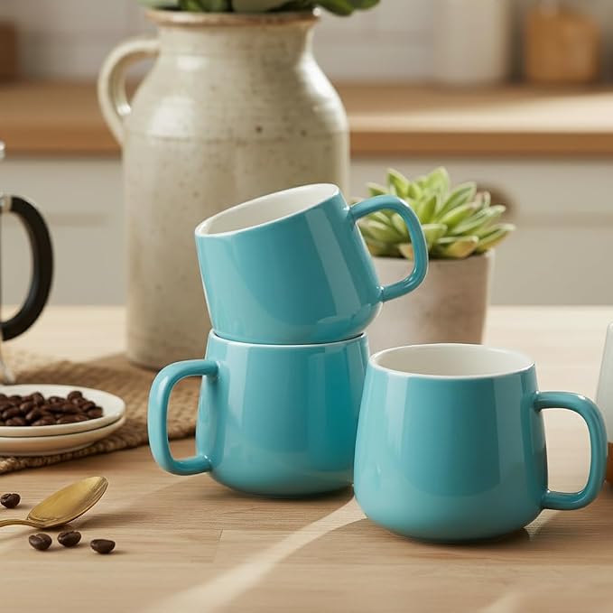 Teocera Coffee Mugs Set of 6-12oz Chip-Resistant Ceramic Cups with Ergonomic Handle | Dishwasher & Microwave Safe Turquoise Mugs | Keeps Beverage Hot, Perfect for Family Kitchen & Holiday Gifts - Image 2