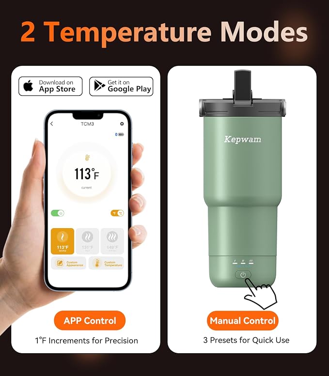 Kepwam Heated Coffee Mug Rechargeable T3, 20oz Self-Heating Travel Mug for Coffee with 1℉ Precise Temperature Control & App, Portable Cup Warmer for Outdoor & Car (Fits Cup Holders) - Image 3