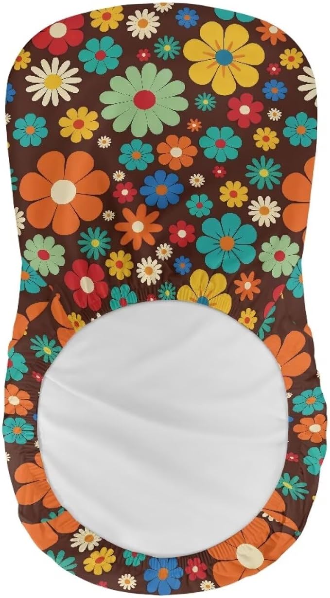 60s 70s Hippie Flower Bar Stools Covers 2 Pcs Barstool Slipcovers Elastic Stool Cushion Cover Swivel Barstool Covers Slipcovers for Low Short Back - Image 5