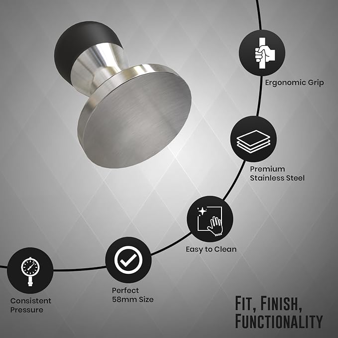 Rattleware Stainless Steel Espresso Tamper 58mm – Premium Coffee Tamper Tool with Ergonomic Grip – Durable Espresso Hand Tamper for Coffee Machine, Baristas and Espresso Accessories