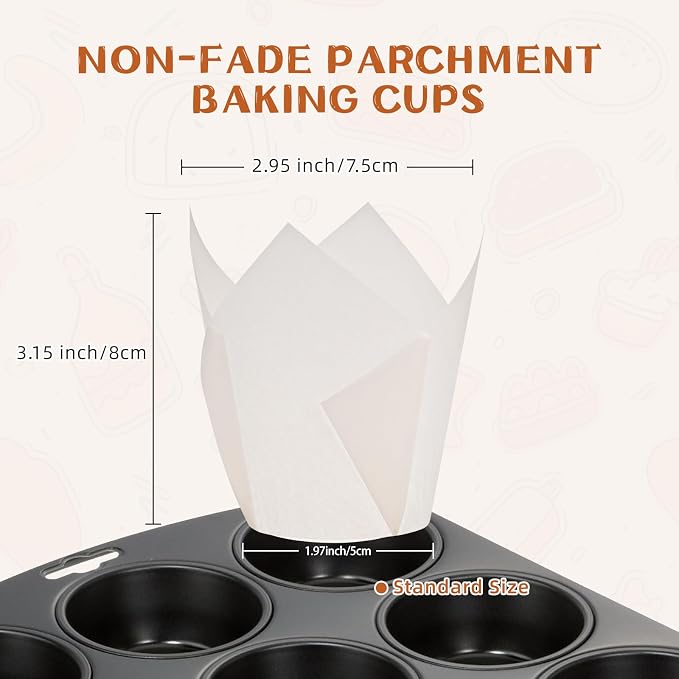 200pcs White Tulip Cupcake Liners for Baking Cups, Premium Parchment paper Tulip Muffin Liners, Greaseproof Cupcake Wrapper for Party, Christmas by JIRNGLA - Image 2