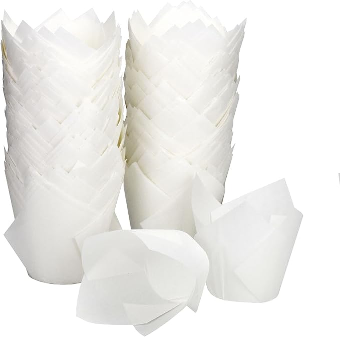 200pcs Tulip Cupcake Liners, Standard Greaseproof Paper Baking Cups Muffin Liners Holders Perfect for Bridal Showers, Baby Showers, Birthday Parties, Banquets, and Catering Events (White) by Taoxi