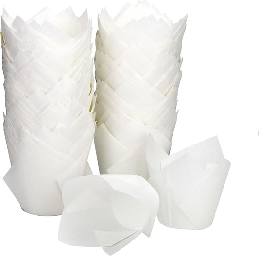 200pcs Tulip Cupcake Liners, Standard Greaseproof Paper Baking Cups Muffin Liners Holders Perfect for Bridal Showers, Baby Showers, Birthday Parties, Banquets, and Catering Events (White) by Taoxi