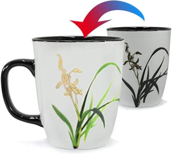 Funny Ceramic Magic Heat Color Changing Coffee Mug with Orchid Printing for Women Personalized White Green Tea Cup Large Mugs for Mom,Girl, Grandma and Man 16 oz by Asmwo