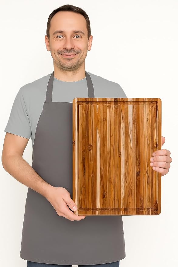 Teakhaus Carving Board and EON Cutting Board Oil Set - Large (L) Teak Wood Cutting Board with Juice Groovel & Food-Grade Mineral Oil - 20”L x 15”W x 1.5” Thick - FSC Certified - Image 6