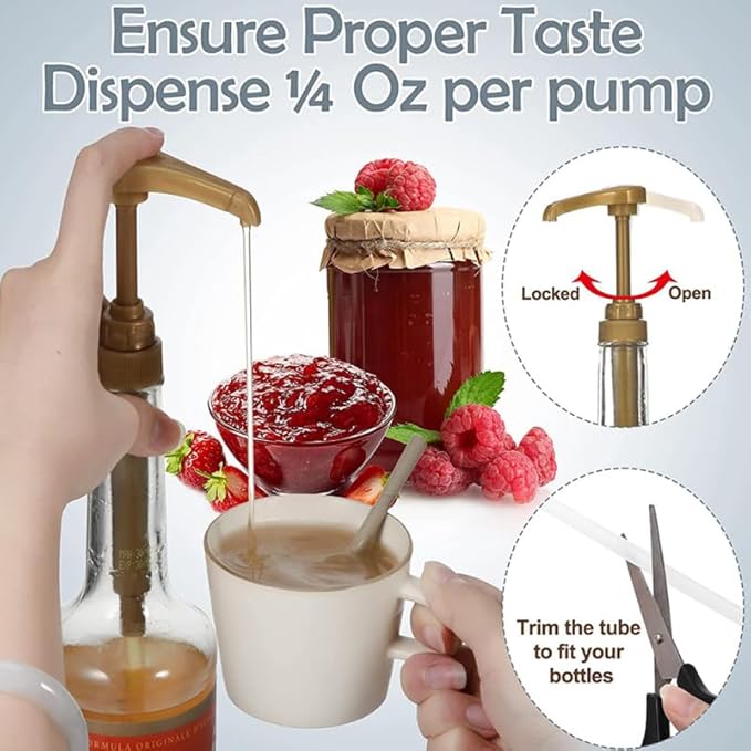 FAVOMOTO 5PCS Coffee Syrup Pump Dispenser, Skinny Syrup Bottles Pump Dispenser with Tip Cover Milk Condiments Tip for Flavoring Creamers Caramel Beverages