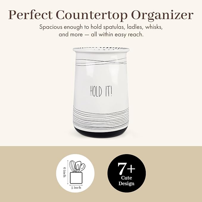 Young's Inc Ceramic Farmhouse Utensil Holder for Kitchen Counter, Black and White Farmhouse Décor Utensil Crock, 4” Diameter Kitchen Utensil Holder 20142 - Image 2