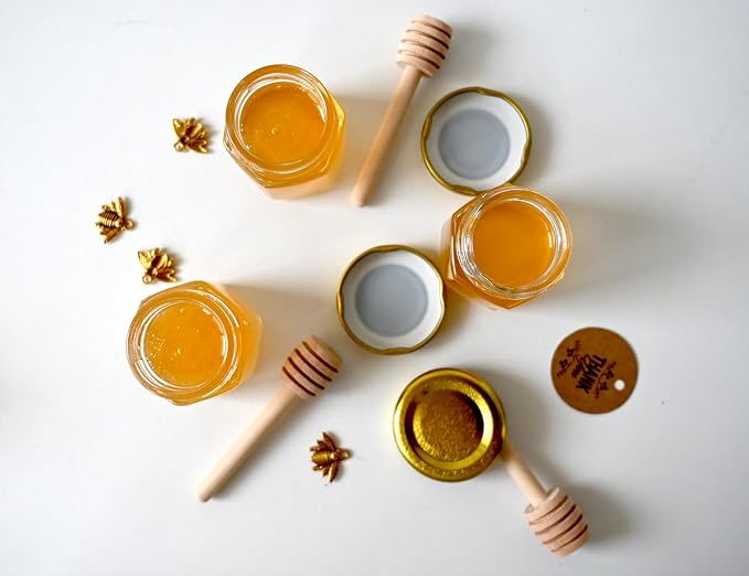 Adabocute 60 Pack Mini Honey Jars with Dipper - Honey Pot with Gold Lid, Bee Pendants, Jutes, Gift Bags and Stickers - For Baby Shower Wedding Favors - Image 7