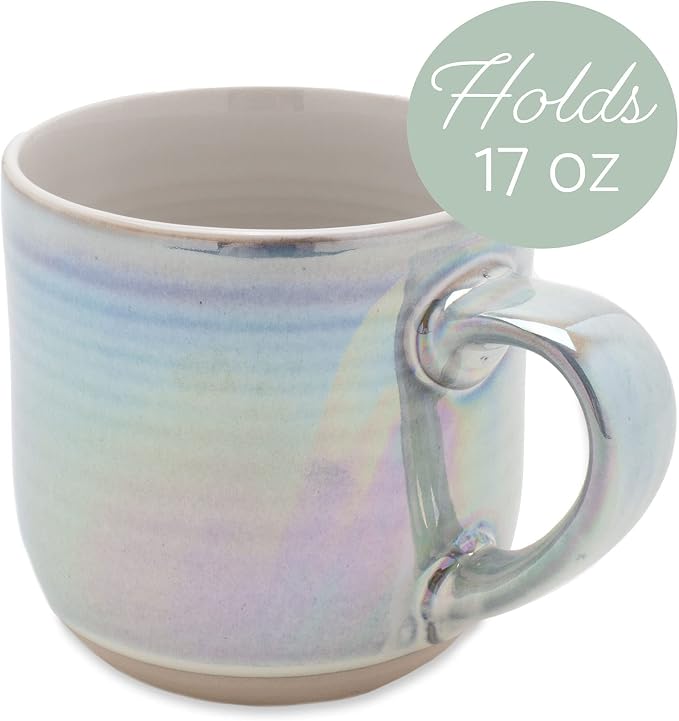 Elanze Designs Glossy Reactive Glaze Large 17 Fluid Ounce Everyday Kitchen Food Grade Ceramic Stoneware Coffee Mug Cup with Comfort Curved Handles, Set of 4, White - Image 3