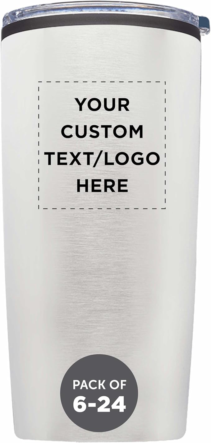 Custom Plastic Tumblers 20 oz Set of 6/12/24 Personalized Bulk Pack with Lids, Ice Coffee Tumbler, To Go Cup Insulated - Silver
