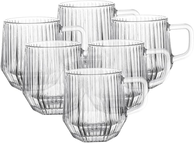 COHEALI 6pcs Clear Glass Coffee Mugs with Handles Transparent Tea Cups Heat Resistant Microwave Safe for Hot Cold Beverages Coffee Latte Espresso Cappuccino