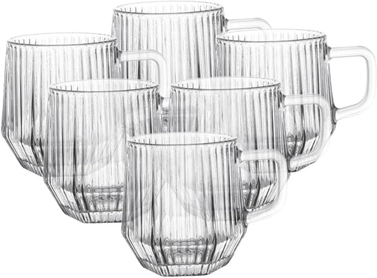 COHEALI 6pcs Clear Glass Coffee Mugs with Handles Transparent Tea Cups Heat Resistant Microwave Safe for Hot Cold Beverages Coffee Latte Espresso Cappuccino