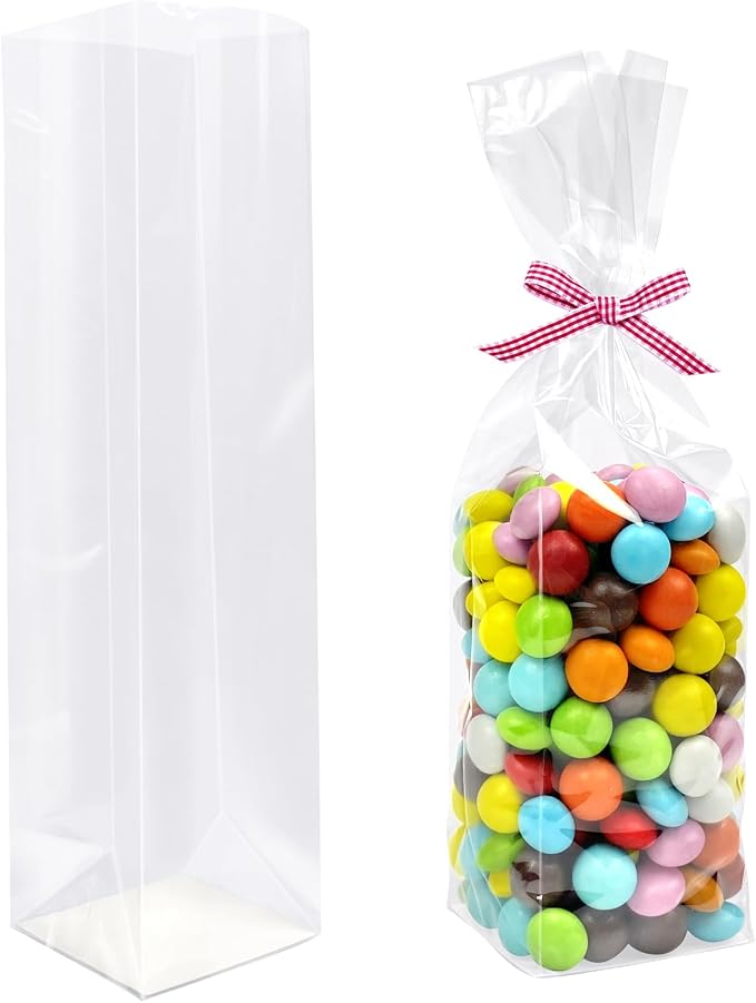 Morepack Gusseted Flat Bottom Cellophane Bags 2x2x8 In 50Pcs | Biscotti Bags with Paper Insert (Mini Size) by Morepack