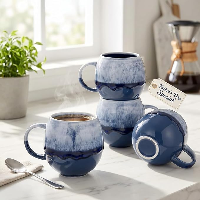 Ceramic Coffee Mug, Coffee Mug Set of 4,16 oz Coffee Cups | Stoneware Latte Cups for Tea & Cappuccino, Unique Holiday Gifts with Compact Ergonomic Small Handle, Aesthetic Nordic Design by Seworlan
