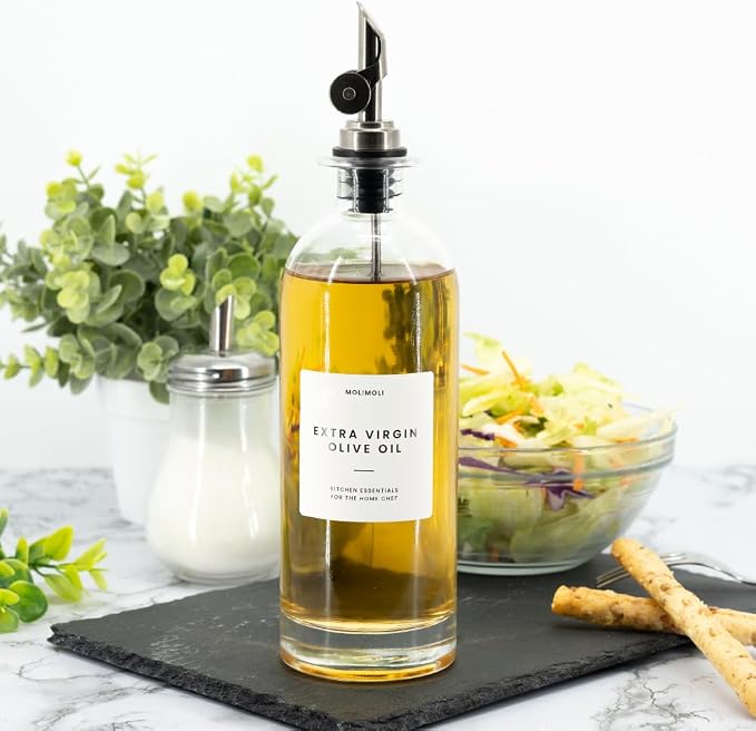 Molimoli Oil and Vinegar Dispenser with Metal Pour Spout, Weighted Pourer, Glass Bottle Dispenser for Kitchen, Olive Oil Cruet, Glass Olive Oil Bottle | 500ml, Set of 2 - Image 5