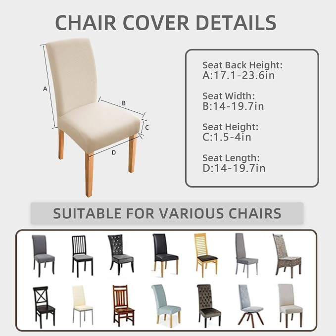 Dining Room Chair Covers,Chair Covers Set of 4, Soft and Stretchy,Cat Scratch Protection, Cream White, Jacquard Fabric, Dining Chair Cover Banquet Wedding, Kitchen, Hotel, Celebration - Image 5