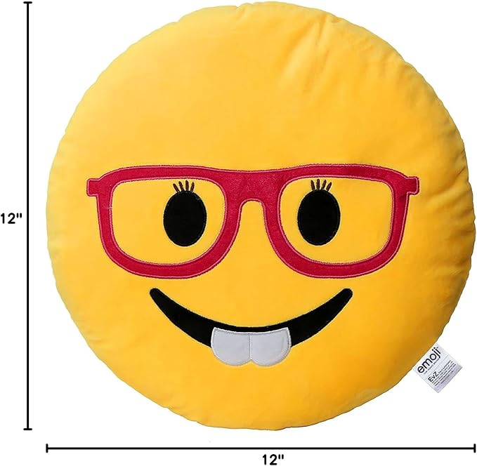 EvZ Official Certified Glasses Girl Emoji Pillow - 32cm Large Soft Plush Smiley Face Smart Emoticon Cushion - Cute Decorative Stuffed Toy for Girls, School Gift, Home & Bedroom Decor (Yellow) - Image 7