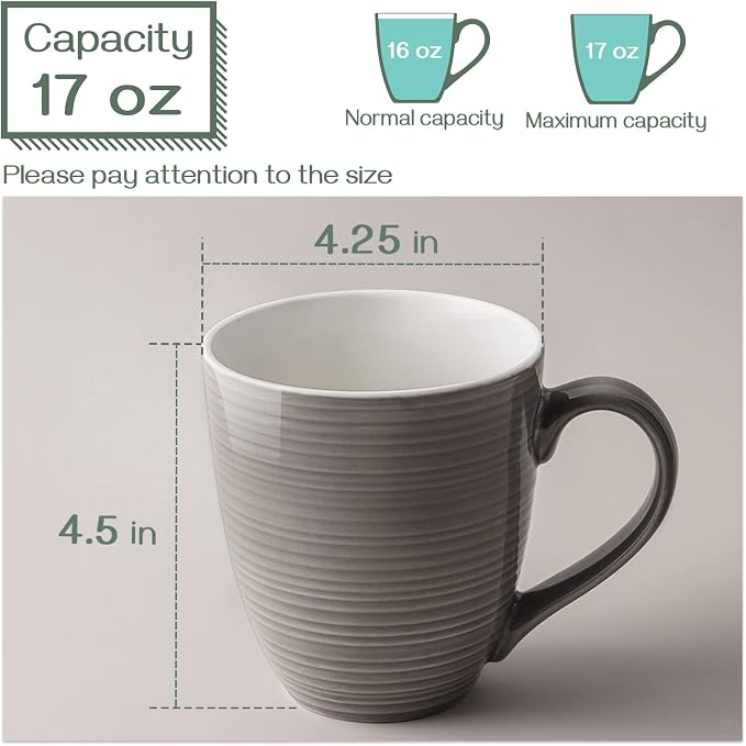 DOWAN Coffee Mugs, 17 Oz Coffee Mug Set of 6, Corrugated Tea Mugs (Brown) - Image 2