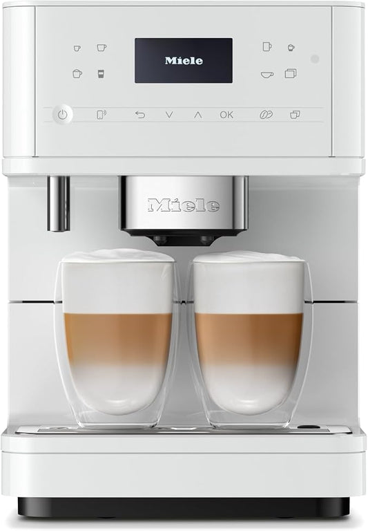 Miele CM 6160 MilkPerfection Automatic Coffee Machine - OneTouch for Two, AromaticSystem, 4 individual profiles, DoubleShot, WiFi-compatible, LED lighting, easy cleaning, in Lotus White by Unknown