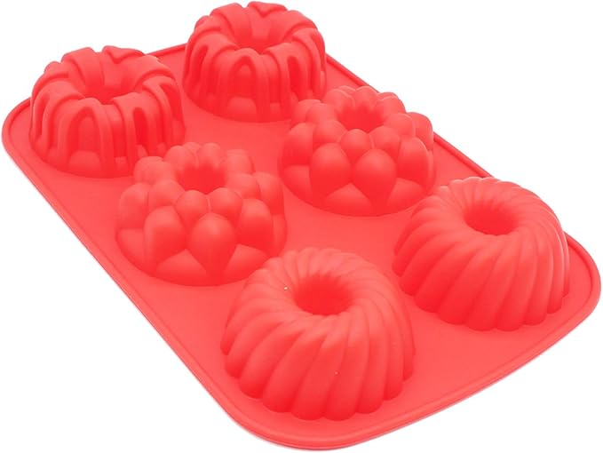 X-Haibei Mini Cake Pan Silicone Mold, 6-Cavity Round Donut Dessert Mold for Baking, Jello, Ice Cream, Chocolate, Soap Bars - Non-Stick Flexible Cupcake Sized