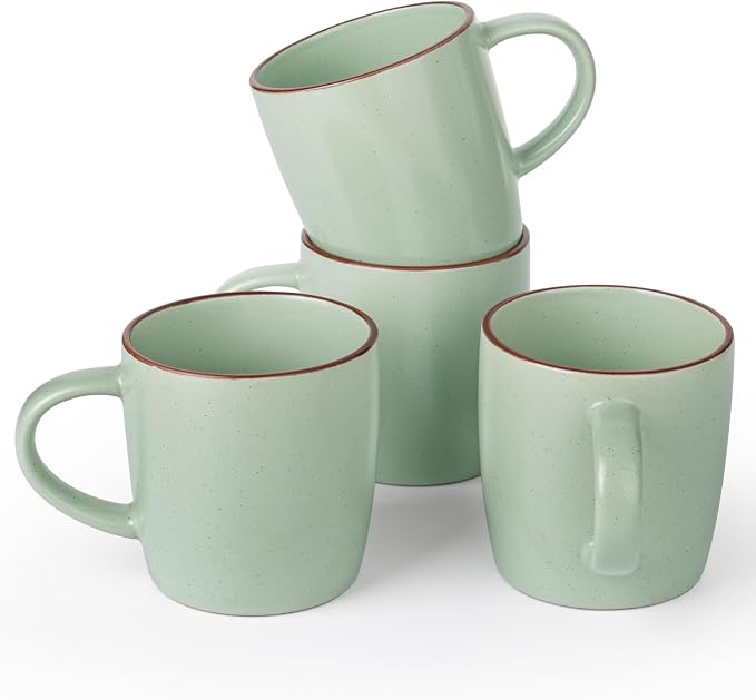 famiware Mercury Coffee Mugs 13 oz, Coffee Mugs Set of 4 with Handle, Ceramic Cups for Latte, Hot Tea, Cappuccino, Mocha, Cocoa, Light Green by Famiware