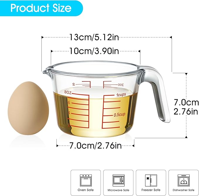 NUTRIUPS High Borosilicate 1Cup Glass Measuring Cup, Glass Measuring Beaker with Multiple Measurement Scales, Easy to Read (1 CUP)