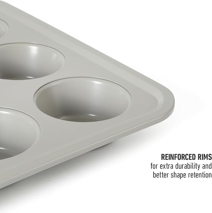 Calphalon Legacy 12 Cup Nonstick PFA Free Cupcake Muffin Pan Baking Pan in Taupe, Heavy Gauge Steel Bakeware for Even Heating, Oven Safe Muffin Tray for Cupcakes - Image 6