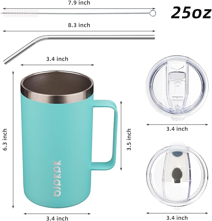 BJPKPK 25oz Insulated Coffee Mug with Handle, Stainless Steel Travel Mug | Keeps Drinks Hot & Cold, Double Wall Vacuum, 2 Lids Included, BPA-Free Coffee Tumbler for Home, Office & Travel - Image 5